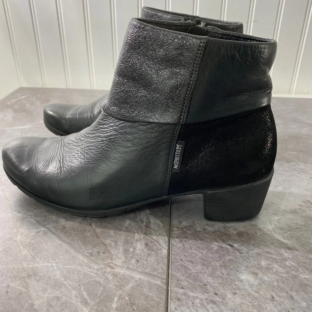Mephisto Iris‎ Black Leather Glitter Ankle Boots Women Size 7.5 Air Jet Booties
